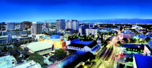 Downtown aerial dusk