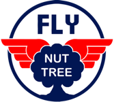 Emblem with winged tree saying 'FLY NUT TREE'