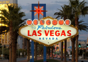 Welcome to Fabulous Las Vegas sign at dusk.