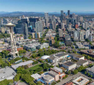 Aerial view of Seattle skyline and Space Needle