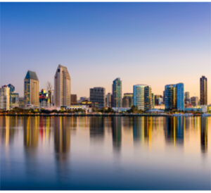 Modern waterfront skyline with glass reflections