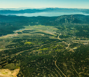 Aerial landscape of forested mountain roads