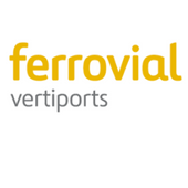Gray and yellow Ferrovial Vertiports logo