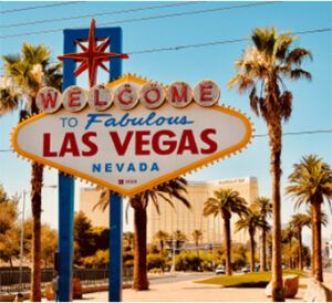 Welcome to Las Vegas sign with palms